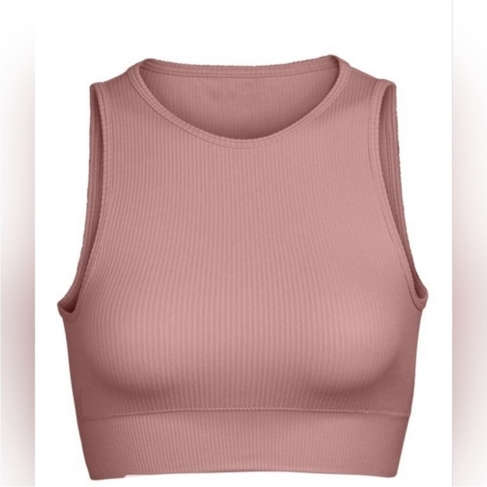 NWT - Skims Stretch Rib High Neck Bralette - Rose Clay